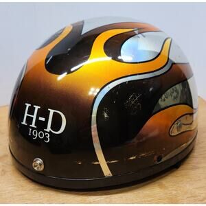 Vintage 1999 Harley Davidson Half Helmet Med Chrome Flame Bronze Used See Pics